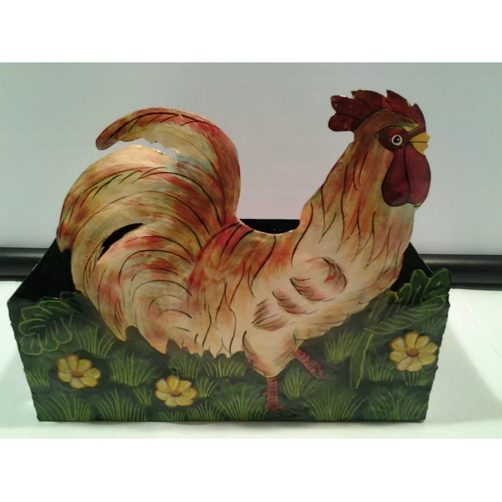 Vintage metal flower box chicken rooster country planter hanging cottagecore